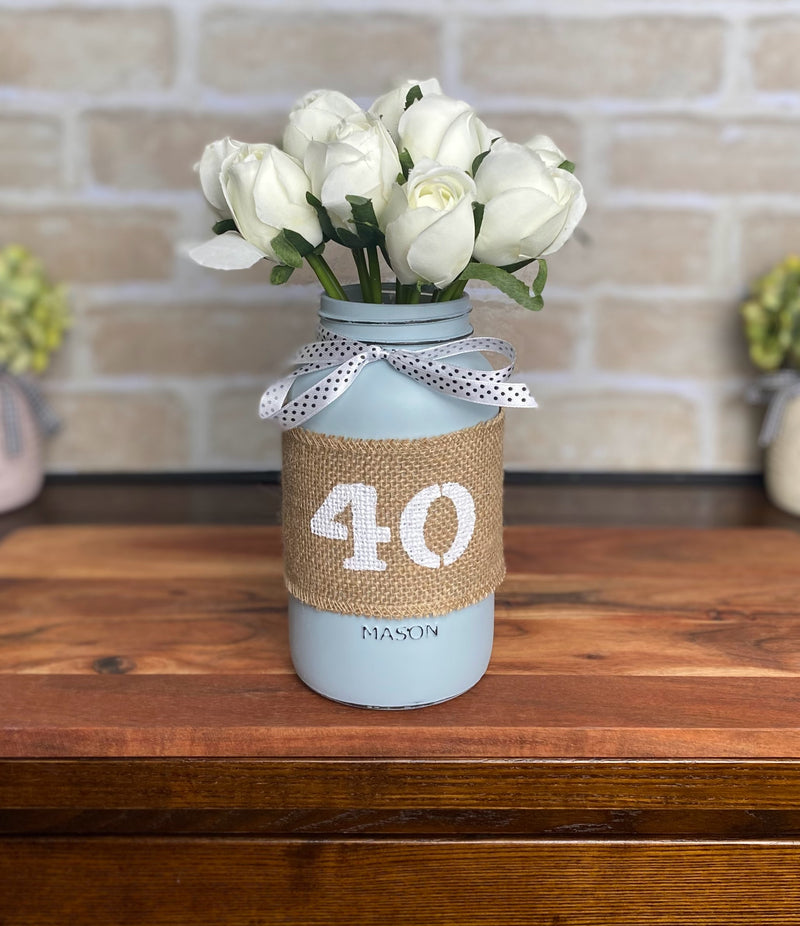 Tulips Large 40th Mason Jar Serenity Blue With Twine