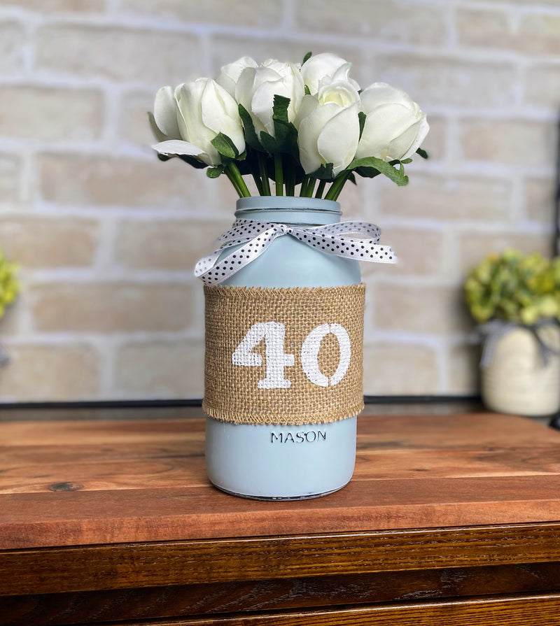 Tulips Large 40th Mason Jar Serenity Blue With Twine