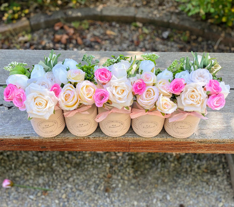 Baby Shower Roses Blush Pink 5 Set Mason Jars with Pink Polka Dot Ribbon