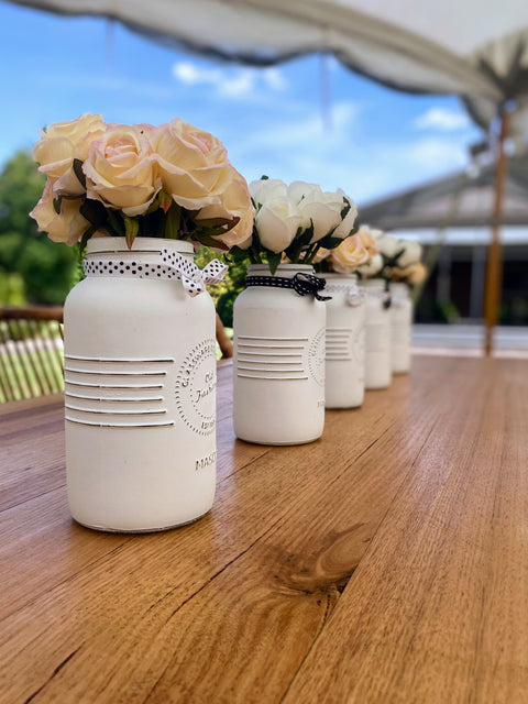 Blush Pink and White Tulips Large White 5 Set Mason Jars