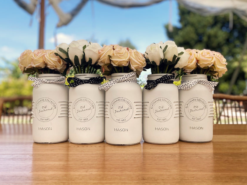 Blush Pink and White Tulips Large White 5 Set Mason Jars