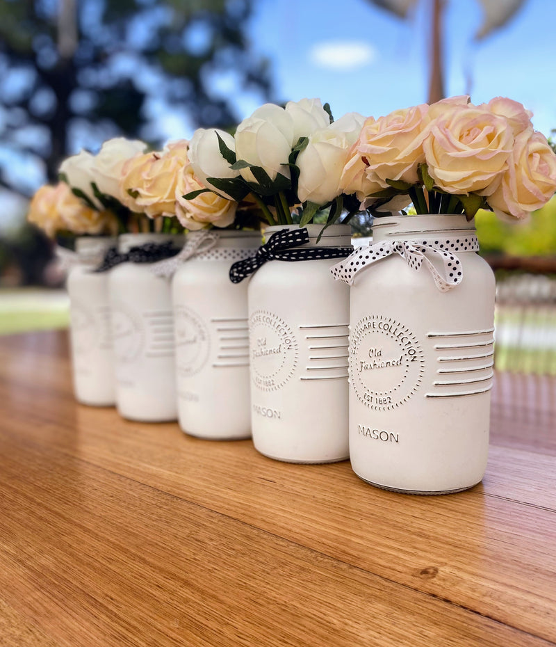 Blush Pink and White Tulips Large White 5 Set Mason Jars