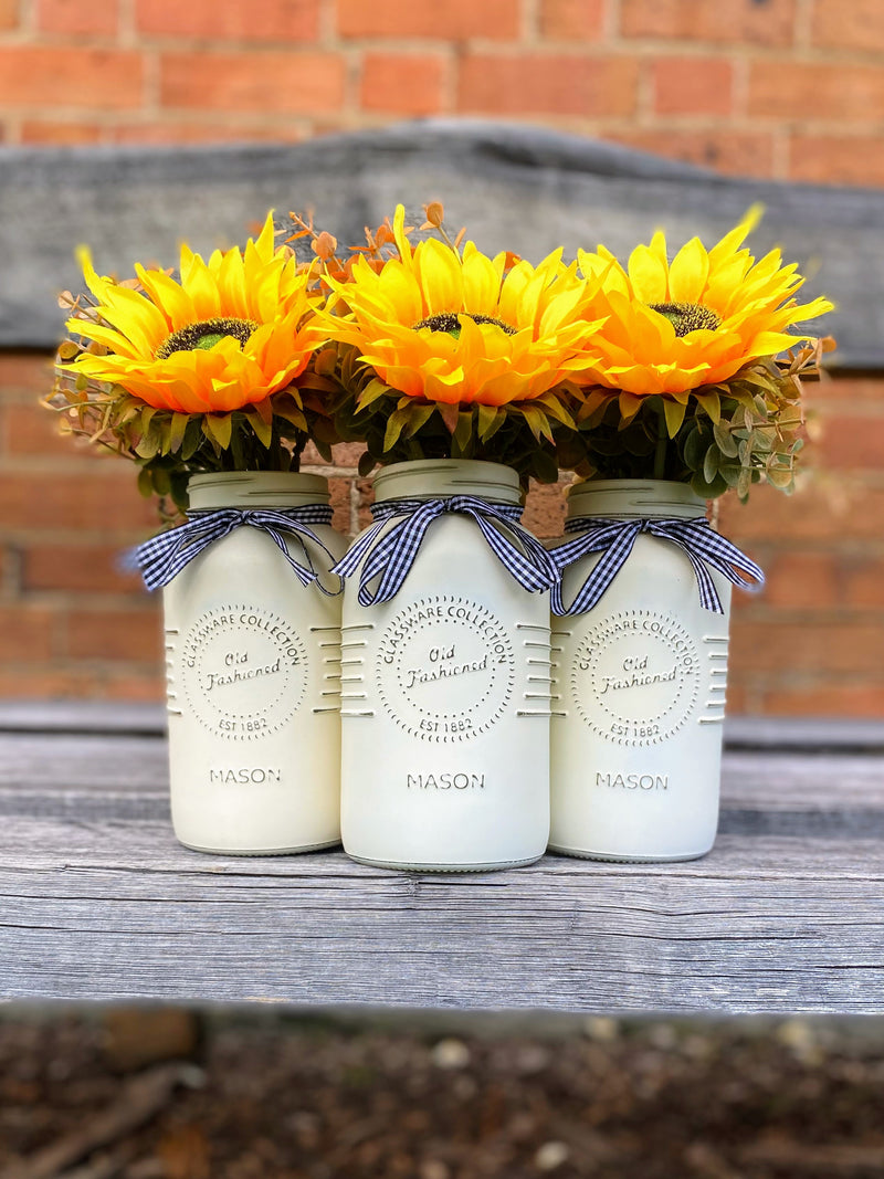 Sunflowers Large Cream 3 Set Mason Jars