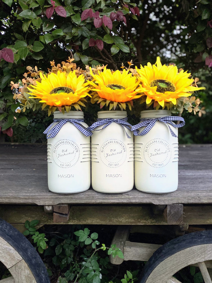 Sunflowers Large Cream 3 Set Mason Jars