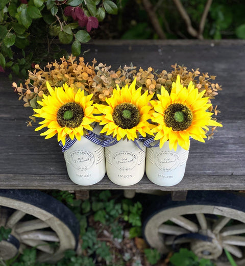 Sunflowers Large Cream 3 Set Mason Jars
