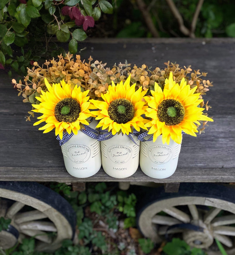 Sunflowers Large Cream 3 Set Mason Jars