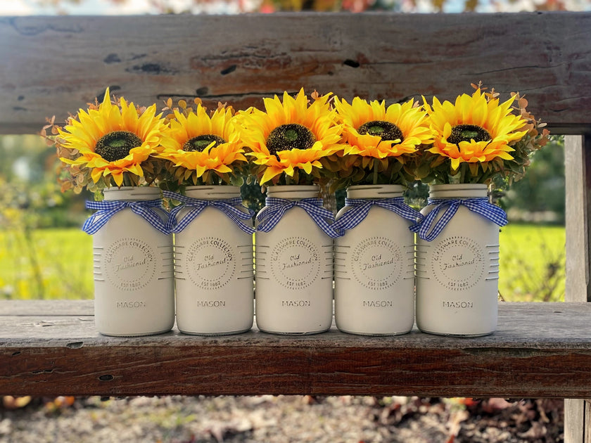 Sunflowers Large White 5 Set Mason Jars