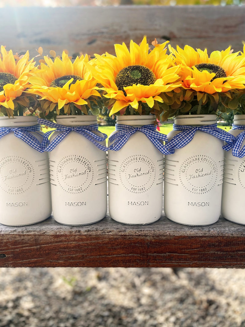 Sunflowers Large White 5 Set Mason Jars