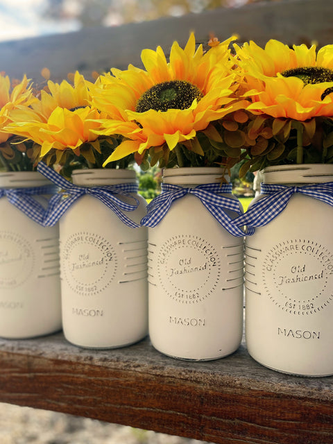 Sunflowers Large White 5 Set Mason Jars