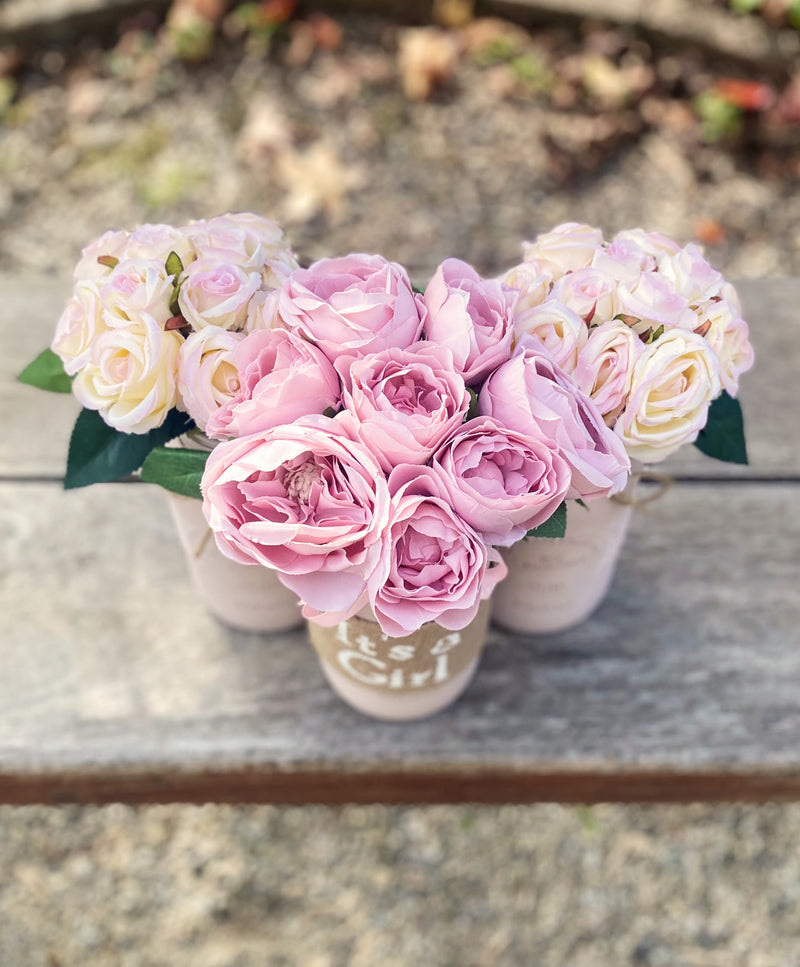 Girl Baby Shower Light Pink Roses Large Blush Pink 3 Set Mason Jars