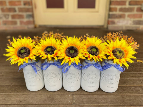 Sunflowers Large White 5 Set Mason Jars