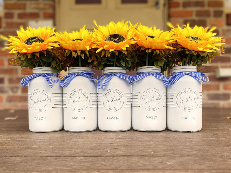 Sunflowers Large White 5 Set Mason Jars