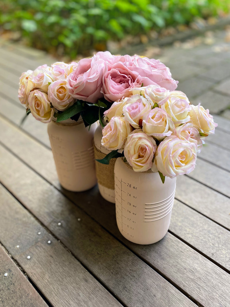 Girl Baby Shower Light Pink Roses Large Blush Pink 3 Set Mason Jars