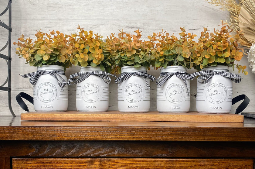 Eucalyptus Small White 5 Set Mason Jars