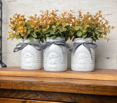 Eucalyptus Small White 3 Set Mason Jars