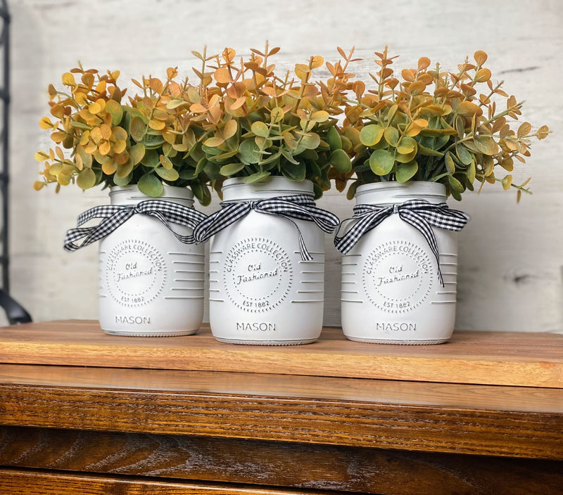 Eucalyptus Small White 3 Set Mason Jars