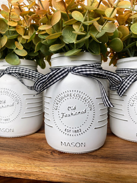 Eucalyptus Small White 3 Set Mason Jars