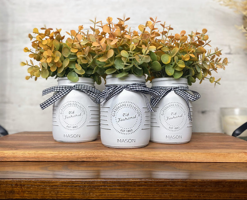 Eucalyptus Small White 3 Set Mason Jars