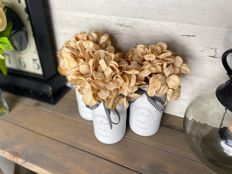 Cream Hydrangeas Large White 3 Set Mason Jars