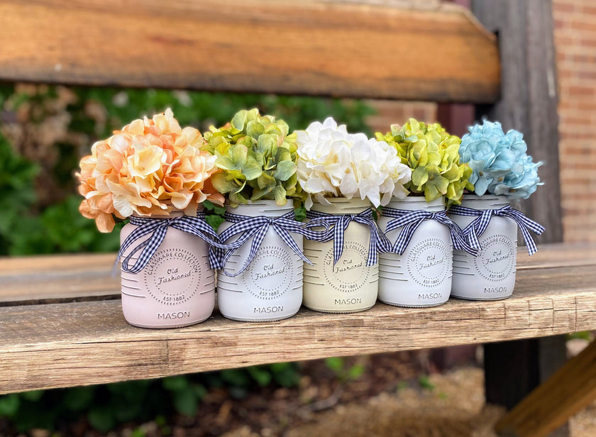 Coloured Hydrangeas Small 5 Set Mason Jars