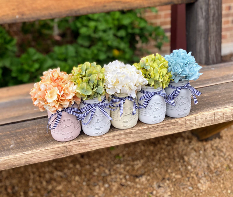 Coloured Hydrangeas Small 5 Set Mason Jars