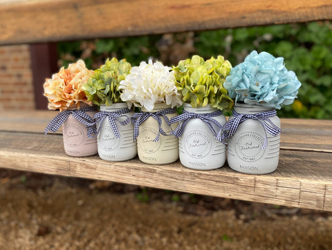 Coloured Hydrangeas Small 5 Set Mason Jars