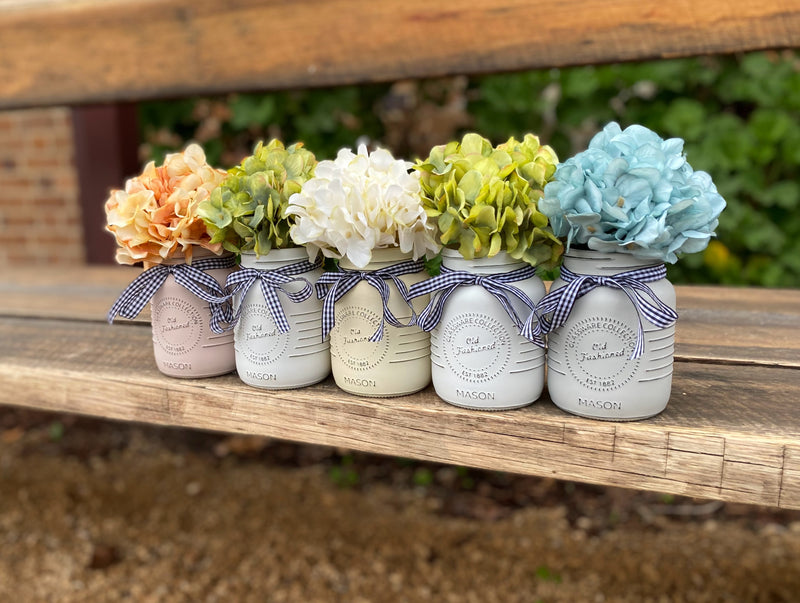 Coloured Hydrangeas Small 5 Set Mason Jars