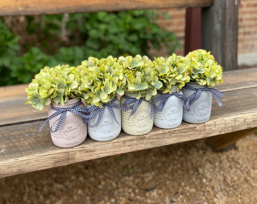 Green Hydrangeas Small 5 Set Mason Jars
