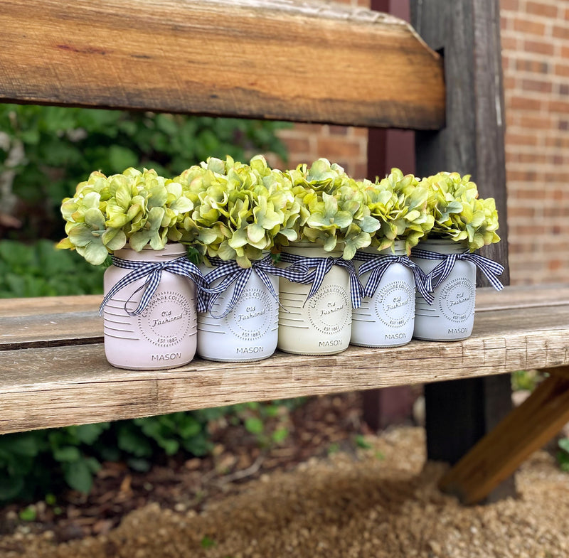 Green Hydrangeas Small 5 Set Mason Jars