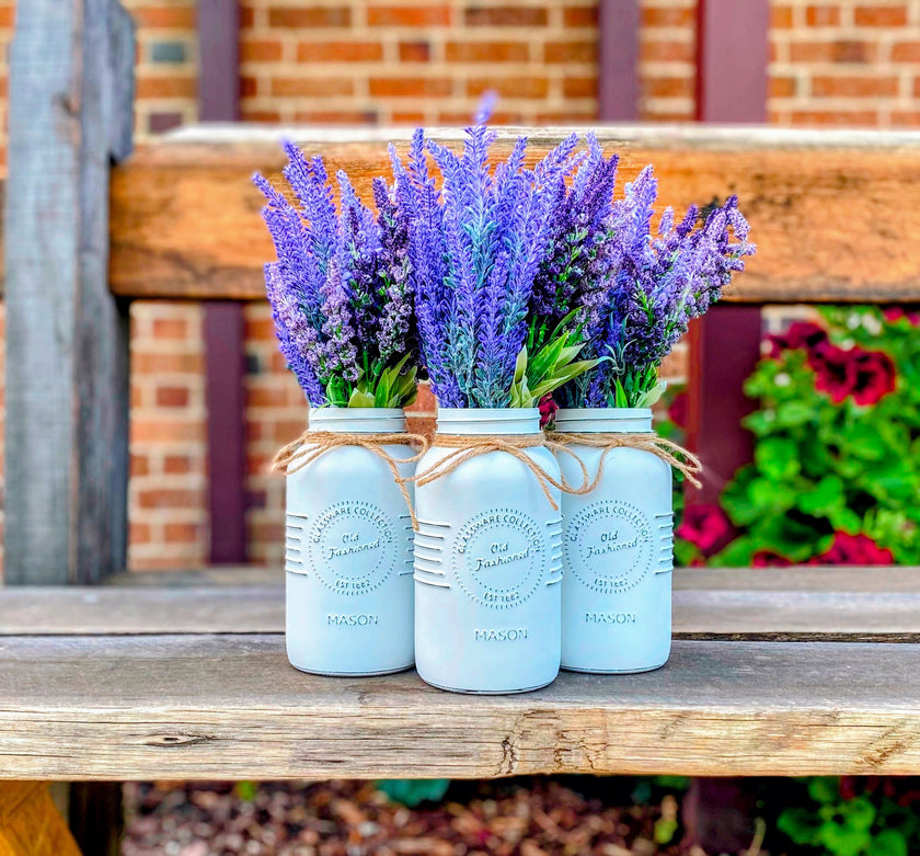 Lavender Large 3 Set Mason Jars With Twine