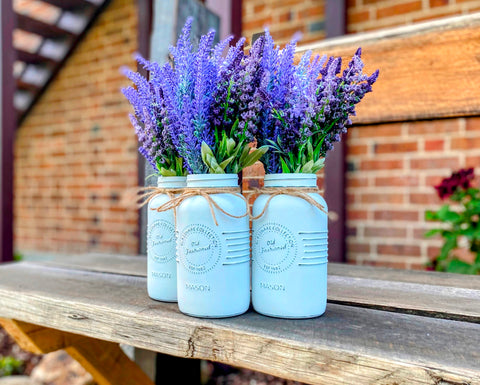 Lavender Large 3 Set Mason Jars With Twine