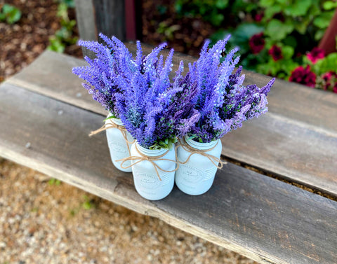 Lavender Large 3 Set Mason Jars With Twine