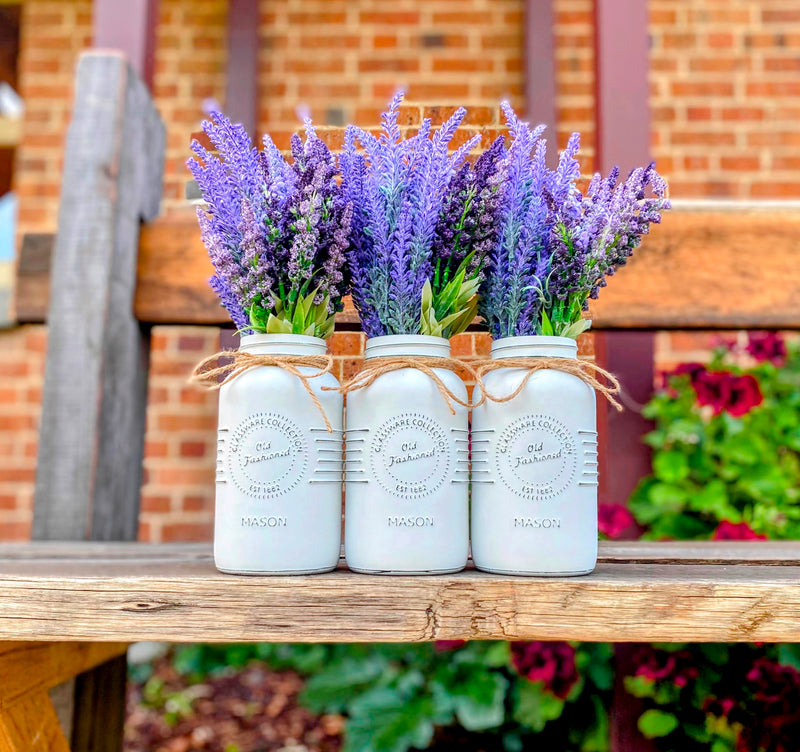 Lavender Large 3 Set Mason Jars With Twine