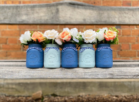 Boy Baby Shower Roses, Tulips Small Serenity and Coastal Blue 5 Set Mason Jars