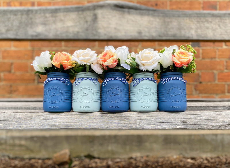Boy Baby Shower Roses, Tulips Small Serenity and Coastal Blue 5 Set Mason Jars