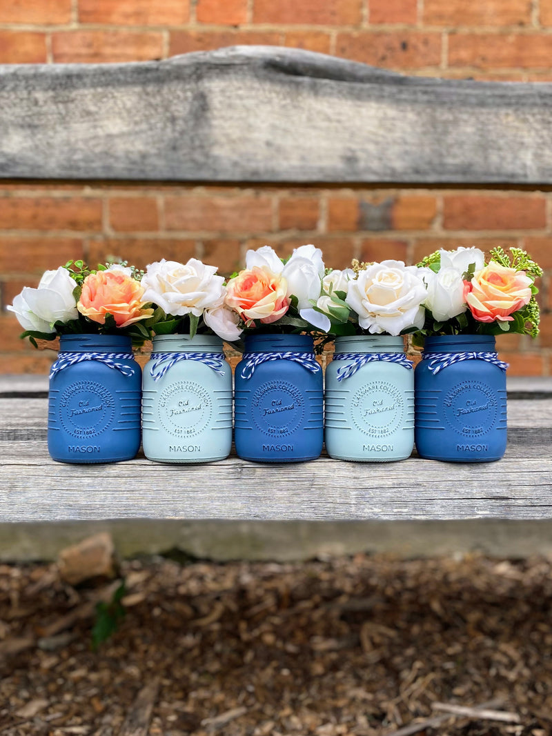 Boy Baby Shower Roses, Tulips Small Serenity and Coastal Blue 5 Set Mason Jars