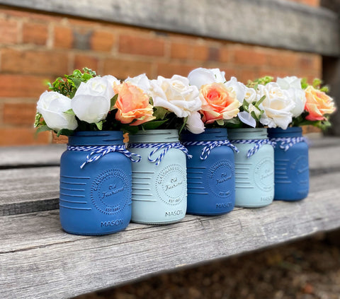 Boy Baby Shower Roses, Tulips Small Serenity and Coastal Blue 5 Set Mason Jars