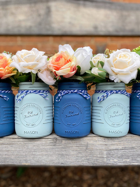 Boy Baby Shower Roses, Tulips Small Serenity and Coastal Blue 5 Set Mason Jars