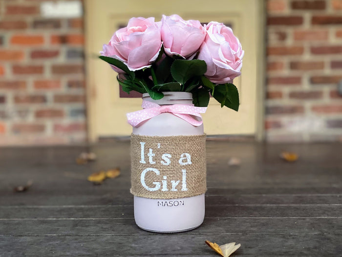 Girl Baby Shower Light Pink Roses 1 Mason Jar