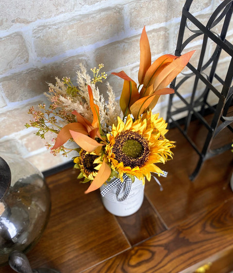 Sunflowers Arrangement Large Charcoal Single Mason Jars