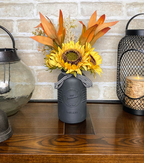 Sunflowers Arrangement Large Charcoal Single Mason Jars