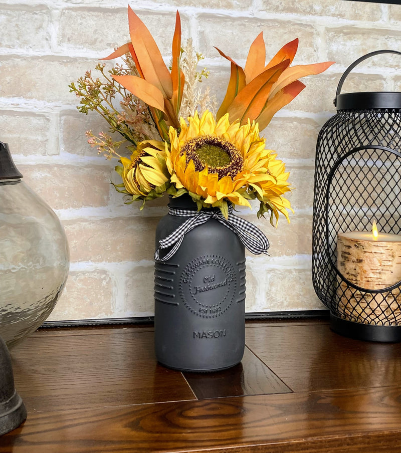 Sunflowers Arrangement Large Charcoal Single Mason Jars