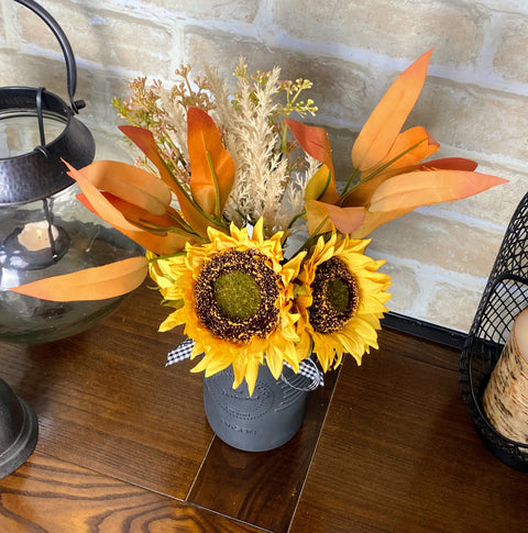 Sunflowers Arrangement Large Charcoal Single Mason Jars
