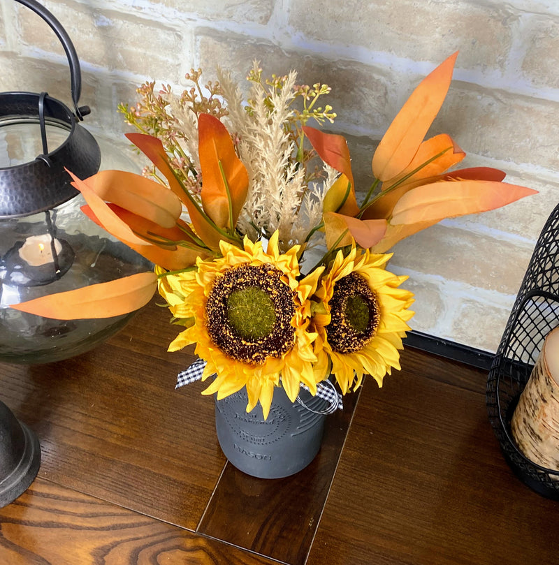 Sunflowers Arrangement Large Charcoal Single Mason Jars