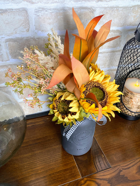 Sunflowers Arrangement Large Charcoal Single Mason Jars